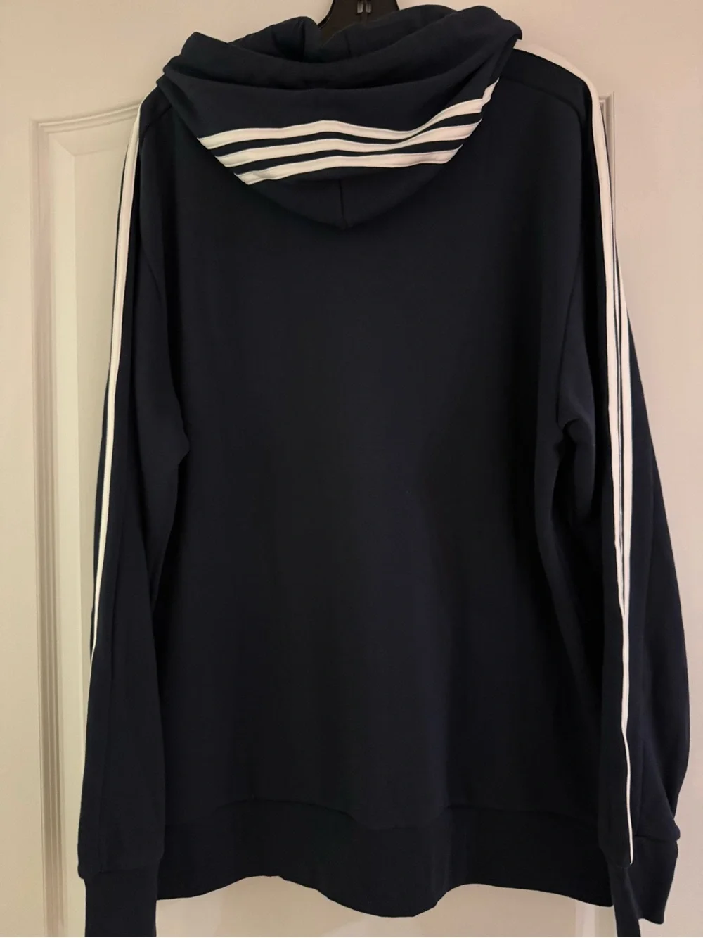 Adidas Navy Pullover Hoodie with Three-Stripe Sleeve Detail